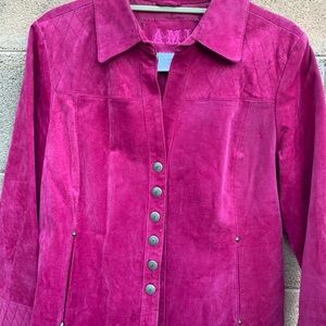 Leather Western Jacket Size Lg Lined Closes With Snaps Fuchsia Extra Detailing